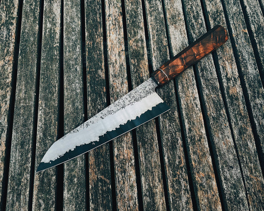 Kitchen Knife, Hand Made Forged Mongolian Knife Mutton Damascus